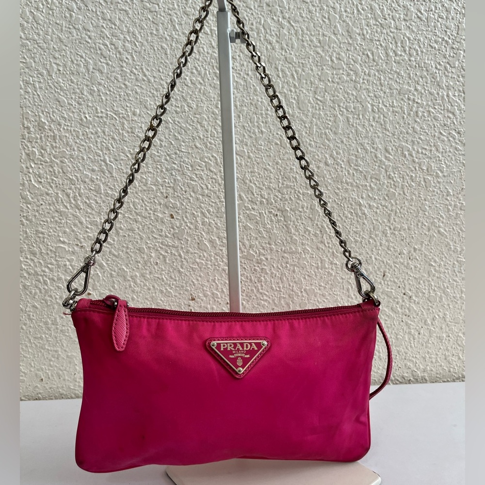 Prada Hot Pink Nylon Chain Shoulder Mini Bag